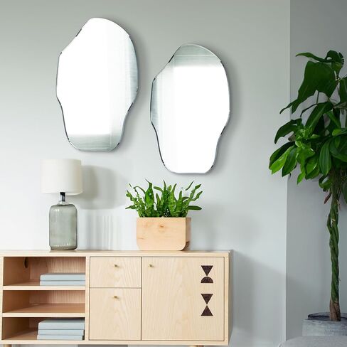 Oktokki - Irregular Wall Mirror, Set of 2, 28.7 x 17.7, Asymmetrical Curvy Groovy Blob Decor for Living Room Entryway Bathroom, Glass in Saudi Arabia