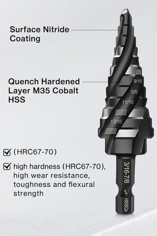 Step Drill Bits,Lytool 3Pcs,1/8"-7/8" Titanium Four Spiral Flute Cobalt Unibit Step Bit Set for Metal,1/4" Hex Shank M35 High Speed Steel Bit for Metal,Stainless Steel,Aluminum,Wood,Plastic in Kuwait