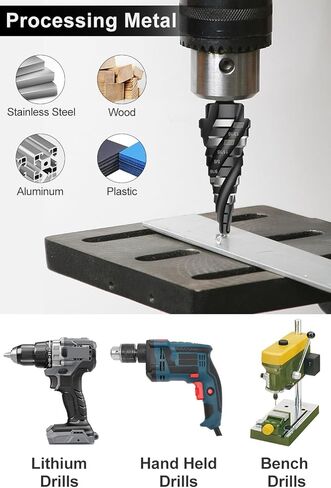 Step Drill Bits,Lytool 3Pcs,1/8"-7/8" Titanium Four Spiral Flute Cobalt Unibit Step Bit Set for Metal,1/4" Hex Shank M35 High Speed Steel Bit for Metal,Stainless Steel,Aluminum,Wood,Plastic in Kuwait