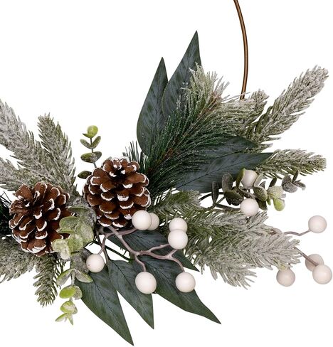 ديكور المنزل من ستراتون، نباتات شتوية خضراء مع التوت وأكواز الصنوبر، إكليل جداري، سهل التعليق، إكليل عيد الميلاد الداخلي الريفي للأبواب والجدران مع شماعة حلقة معدنية 3 بوصة × 19 بوصة × 16 بوصة in Kuwait