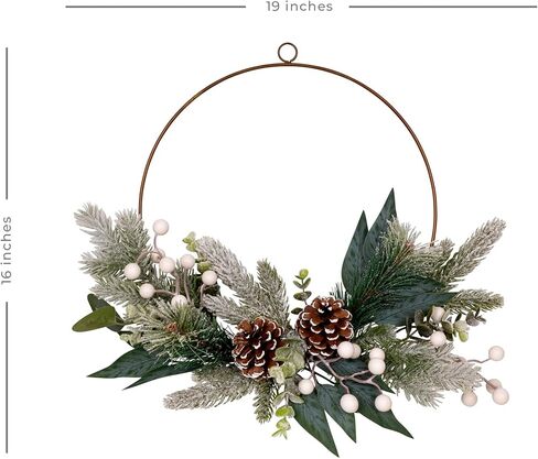 ديكور المنزل من ستراتون، نباتات شتوية خضراء مع التوت وأكواز الصنوبر، إكليل جداري، سهل التعليق، إكليل عيد الميلاد الداخلي الريفي للأبواب والجدران مع شماعة حلقة معدنية 3 بوصة × 19 بوصة × 16 بوصة in Kuwait