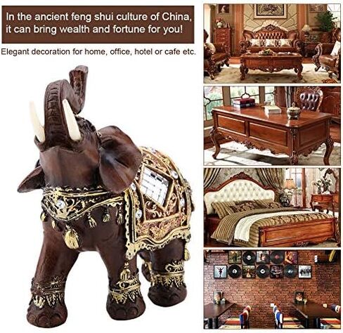 HEEPDD Lucky Wealth Elephant Statue, Lucky Feng Shui Wood Grain Elephant Statue Sculpture Wealth Figurine Gift Home Decoration Collection(L) in Saudi Arabia