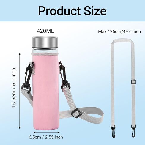 قطعتان من حقيبة زجاجات مياه الهيدروجين، غطاء زجاجة مياه معزول متوافق مع حقيبة زجاجات مياه الهيدروجين سعة 420 مل مع حزام كتف للمشي لمسافات طويلة (زجاجة مياه غير متضمنة) in Kuwait