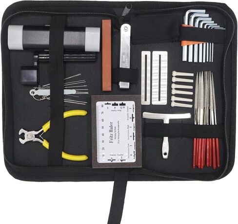 طقم أدوات إصلاح الجيتار 45 قطعة - أدوات إعداد وصيانة احترافية مع مسطرة عمل سلسلة، ملفات تاج الحنق - مجموعة أدوات الجيتار للكهرباء والصوت والجيتار الباس والقيثارة in Kuwait