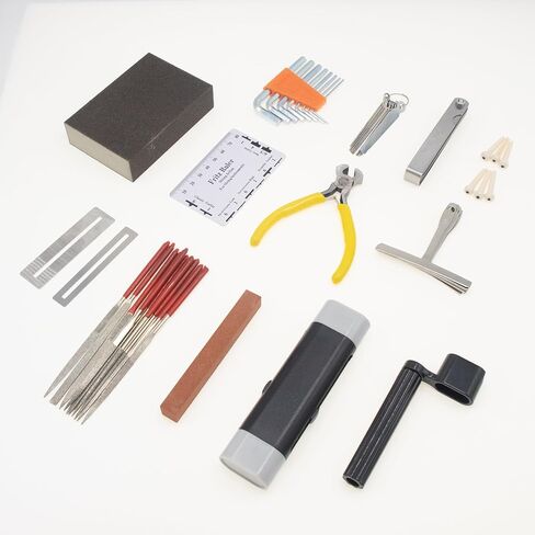 طقم أدوات إصلاح الجيتار 45 قطعة - أدوات إعداد وصيانة احترافية مع مسطرة عمل سلسلة، ملفات تاج الحنق - مجموعة أدوات الجيتار للكهرباء والصوت والجيتار الباس والقيثارة in Kuwait