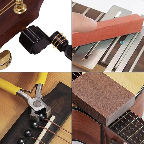 طقم أدوات إصلاح الجيتار 45 قطعة - أدوات إعداد وصيانة احترافية مع مسطرة عمل سلسلة، ملفات تاج الحنق - مجموعة أدوات الجيتار للكهرباء والصوت والجيتار الباس والقيثارة in Kuwait