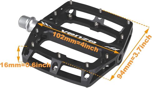 دواسات تحمل محكمة الغلق من الألومنيوم للدراجات الجبلية BMX MTB من VENZO - منصة دراجة كبيرة - 110 مم × 100 مم - دواسات 9/16 بوصة مع مسمار مضاد للانزلاق ومضاد للانزلاق in Kuwait