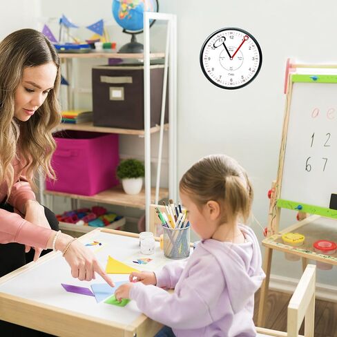 ساعة حائط تعليمية - ساعة تعليمية لوقت الحركة الصامتة لفصول المعلمين وغرف نوم الأطفال مع أيادي النوافذ، مثالية للأطفال ذوي الاحتياجات الخاصة. in Kuwait
