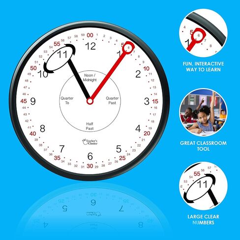ساعة حائط تعليمية - ساعة تعليمية لوقت الحركة الصامتة لفصول المعلمين وغرف نوم الأطفال مع أيادي النوافذ، مثالية للأطفال ذوي الاحتياجات الخاصة. in Kuwait