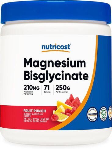 Nutricost Magnesium Bisglycinate Powder (Fruit Punch, 250 Grams) - Chelated Magnesium Supplement in Saudi Arabia