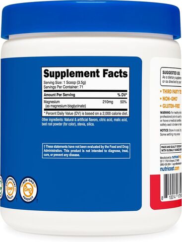 Nutricost Magnesium Bisglycinate Powder (Fruit Punch, 250 Grams) - Chelated Magnesium Supplement in Saudi Arabia