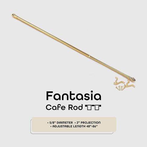 قضيب ستارة نافذة مزخرف من فانتازيا كافيه، عرض قابل للتعديل 48 بوصة - 86 بوصة، قطر 5/8 بوصة، عرض 2 بوصة - نحاس مع نهايات مطابقة - قضيب تلسكوبي سهل التركيب - الأقواس والأجهزة متضمنة in Kuwait