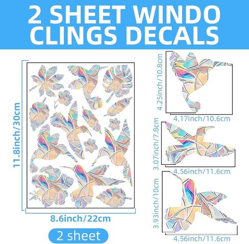 30PCS Birds Rainbow Window Decals to Prevent Bird Strikes, Reusable Bird Window Strike Prevention to Stop Birds from Hitting Windows, Sun-Catchers Sticker Bird Anti-Collision Window Stickers in Saudi Arabia
