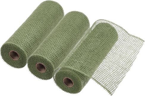 MECCANIXITY 3pcs 10 Inch Poly Burlap Mesh for Wreath, Decorative Mesh Fabric Ribbon 6.4 Yard for Fall Easter Christmas Flower Bow, Dark Green in Saudi Arabia