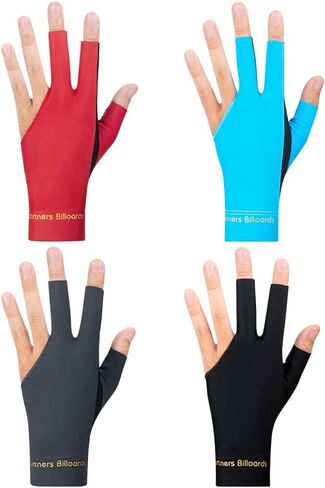 Scott Edward Billiard Gloves 4pcs Open Fingers Billiards Glove 3 Fingers Shooters Snooker Pool Cue Gloves Spandex Lycra for Left Hand, Sizes for Men Women Black/Grey/Red/Blue in Saudi Arabia