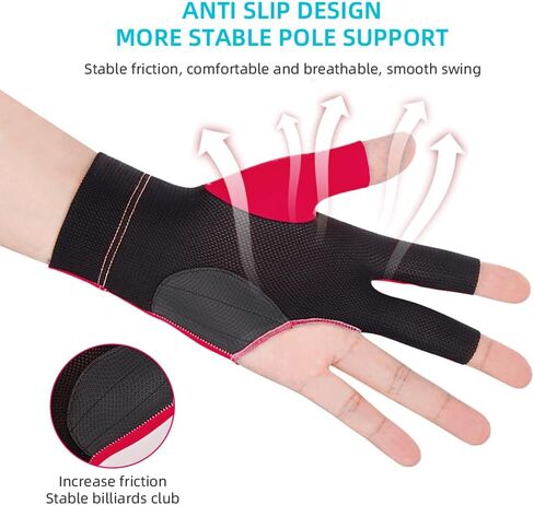 Scott Edward Billiard Gloves 4pcs Open Fingers Billiards Glove 3 Fingers Shooters Snooker Pool Cue Gloves Spandex Lycra for Left Hand, Sizes for Men Women Black/Grey/Red/Blue in Saudi Arabia