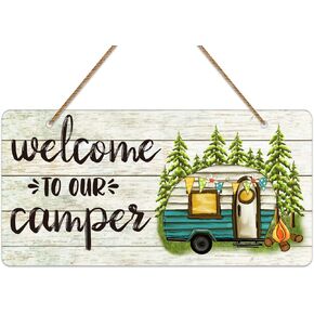 WaaHome Farmhouse Welcome to Our Camper Decor Sign 6"x12" Camping Decorations for Inside Home Room Wall Decor Camper Gifts