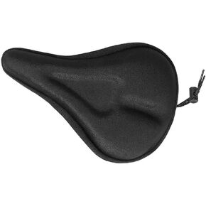 Comfortable Gel Bike Seat Cover with Drawstring- Extra Soft Gel Bicycle Seat - Non-Slip Bike Seat Pad Cover for Mountain Road Sports MTB Bike Exercise Bike (Black)