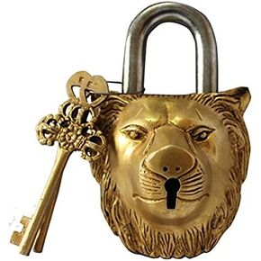 Brass Padlock - Lock with Keys - Working Functional - Brass Made - Type : (Lion - Brass Finish)