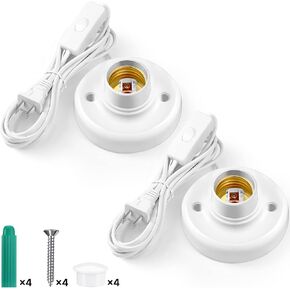 2 Pcs Light Socket with Cord Light Bulb Base E26/ E27 Lamp Base Desktop 9.84 ft Screw Light Bulb Holder Replacement Light Bulb Socket with On/Off Switch Hanging Light Cord Extension