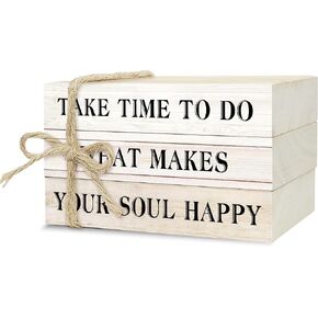 Decorative Books for Home Decor, Wood Book Stack for Table Decor, Take Time to Do What Makes Your Soul Happy Decor Books for Living Room Bookshelf Office, Farmhouse Stacked Books Decor (L03)