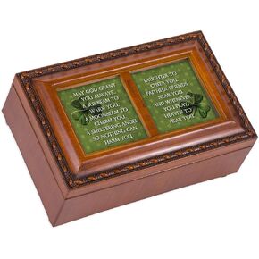 Cottage Garden May God Grant You Always Woodgrain Rope Trim Jewelry Music Box Plays Irish Lullaby