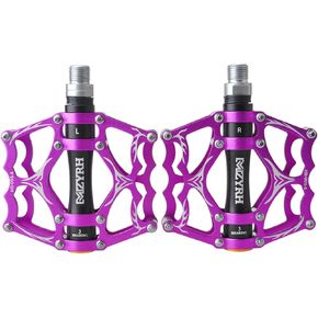 ThinkTop Bike Pedals 3 Bearing Mountain Bike Pedals 9/16'' BMX MTB Bike Pedals Platfrom Flat for Road Bike Bicycle, Purple and Black