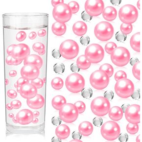 200PCS Pink Floating Pearls, Pink Marbles for Vases, Pink Floating Beads for Centerpiece Vases, Pink Vase Filler Faux Pearls, No Holes Pink Filler Beads for Party Wedding Decor, 10/14/20/30mm