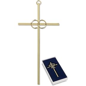Interlocking Wedding Rings 8 Inch Brass Cross in Gift Box