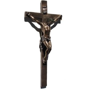 US 13 Inch Cold Cast Crucifix Religious Wall Plaque, Bronze Color
