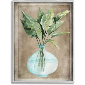 Stupell Industries Green Plant Leaves Glass Vase Rustic Border, Design by Cindy Jacobs