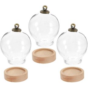 HOMSFOU Retro Decor 3pcs Glass Cloche Bell Jar Display Dome with Wooden Base Mini Glass Bottles Dome Clear Glass Display Case Dessert Cover Plant Terrarium Showcase Display for Home Decor