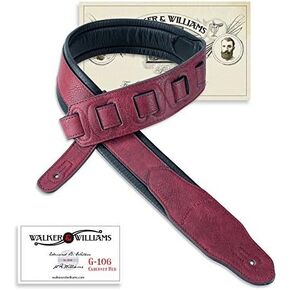Walker & Williams G-106 Handmade Wine Red 2" Guitar Strap with Padded Glove Leather Back For Acoustic, Electric, And Bass Guitars