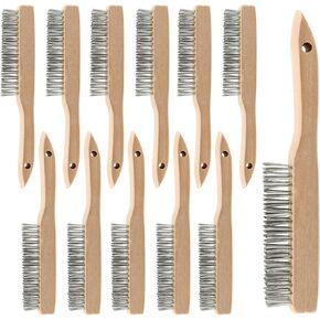 12 قطعة من فرشاة سلك اللحام مقاس 10 بوصة، فرشاة خدش سلك فولاذي مع مقبض خشبي طويل منحني، فرشاة لحام لتنظيف الألومنيوم الصدأ in Kuwait