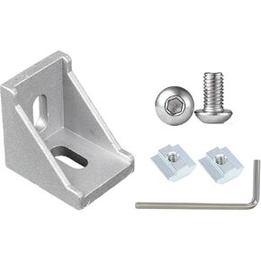 12 Set Black 2020 Series Aluminum Extrusion Profile Connector, Includes 1pc Wrench, 12pcs 2028 Corner Bracket, 24pcs T-Slot Sliding Nuts and Hex Screw Bolt for Slot 6mm 20S Aluminum Rail Accessories