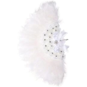 FOMIYES Feather Hand Fan 20s Vintage Folding Fan White Feather Fan Flapper Hand Fan Decorative Bride Fan for Women Costume Dancing Show Tea Party Wedding Decoration