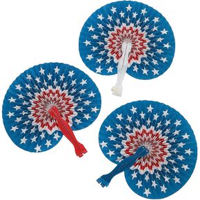 Fun Express Mini Patriotic Folding Fans for Fourth of July - Party Supplies - Fourth of July - 12 Pieces