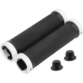 1 Pair Bike Handlebar Grips with Ends Plug, 22mm Aluminum Double Lock on, Anti Slip Rubber Handle Bicycle Bar for MTB BMX Folding Bike Scooter