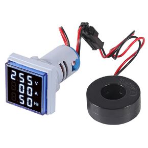 3 in 1 60-500V 0-100A AC Digital Ammeter Voltmeter, 22mm Square Digital Tube Screen with Transformer, LED Display Voltage Detector Current Tester Gauge(Blue)