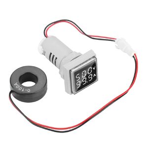 AC Current and Voltage Indicator, 22mm AC Voltage Current Display Meter, 0-100A 60-500V LED Display Voltmeter AC Ammeter Voltmeter Square Head Voltage Meter Current Detector(White)