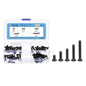 50Pcs M4 x 8mm /12mm /16mm/ 20mm /25mm Flat Head Hex Socket Cap Screws Bolts Kit, Carbon Steel Black Oxide, Full Thread, Countersunk Bolts
