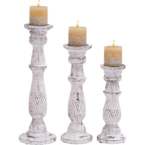 Deco 79 Mango Wood Candle Holder, Set of 3 18", 15", 12"H, White
