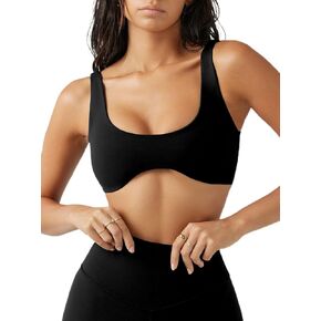 Sports Bras for Women Scoop Neck Wireless Padded Bra Workout Running Yoga Bras Crop Tank Top