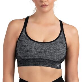 New Balance Women's Seamless Heather MID Impact Adjustable Sport Bra with Removable Pads Black