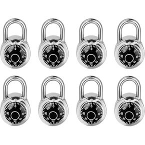 Standard Dial Combination Lock,Black Turnplate 2 in. Wide; Fixed Three Digital Combination; Pack of 8; Lock for School，Gym & Sports Locker, Toolbox, Gate, Case