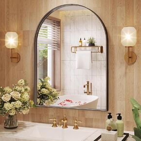 Arch Mirror, 24 x 36 Inch Silver Arch Mirror for Bathroom, Arched Wall Mirror, Aluminum Alloy Frame Silver Bathroom Vanity Mirror for Living Room Bedroom Entryway Mantel Hallways Decor