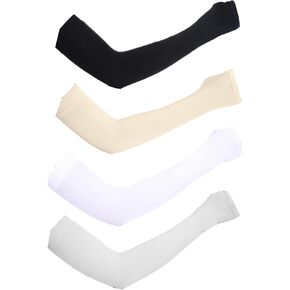 4 Pairs Sun Protection Cooling Arm Sleeves for Men & Women,Sun Protection Sleeves for Fishing Running Golf Bike Cycling (4 Colors, Black, White, Beige, Grey)