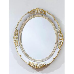 Schones Geschaft Decorative Wall Mirror, Vintage Hanging Mirror for Dresser Decor Bedroom Living-Room, Oval Organizer Mirror Tray, 14.8'' L x 13'' W (Gold)