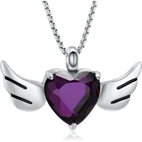 Blue Heart Crystal Wing Cremation Locket Necklace for Ashes Urn Jewelry for Women