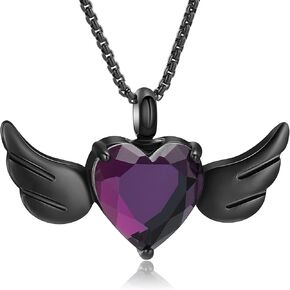 Blue Heart Crystal Wing Cremation Locket Necklace for Ashes Urn Jewelry for Women